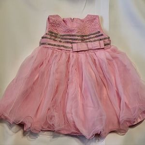 S. Square Baby Girl Pink Sleeveless Formal Flowy Dress Size 6M EUC